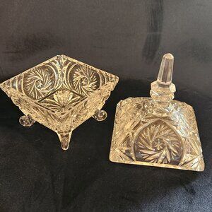 Vintage Pinwheel Crystal Footed Candy Dish with Lid